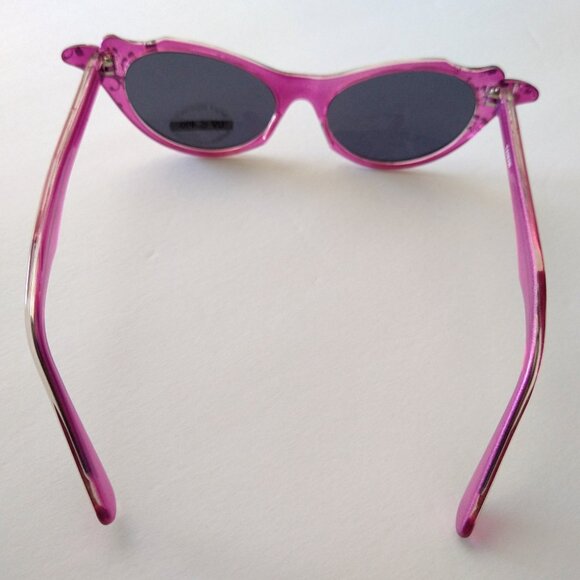 Sunglasses Retro Cat Eye Fuschia Glitter Frame Gray Lens - Picture 6 of 14